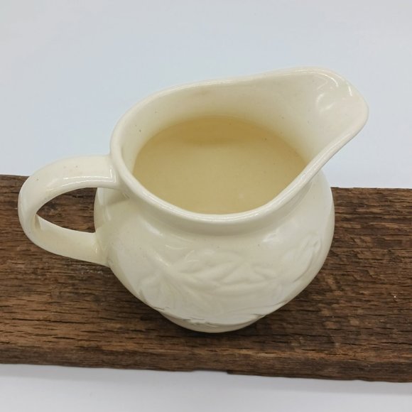 Vintage Pottery Ceramic Creamer Dairy Pitcher Embossed Roses Floral Cream - Picture 3 of 4